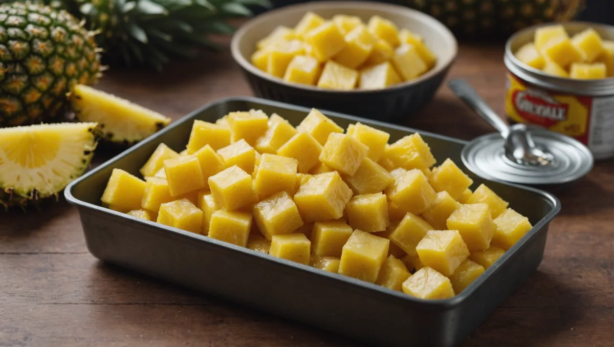 Canned pineapple chunks and raisins