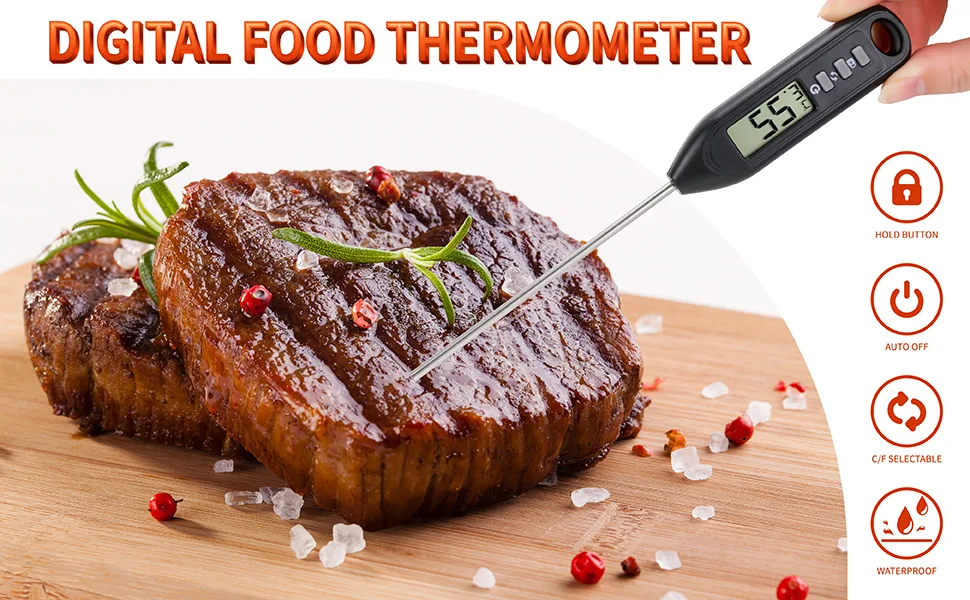 meat thermometer checking burger temperature