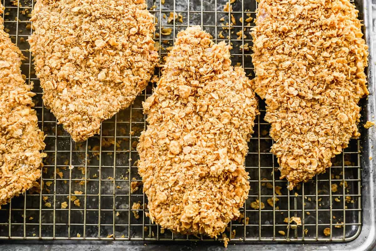 oven baked breaded chicken wire rack setup
