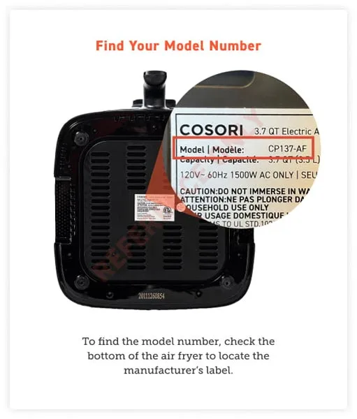 air fryer model identifier label