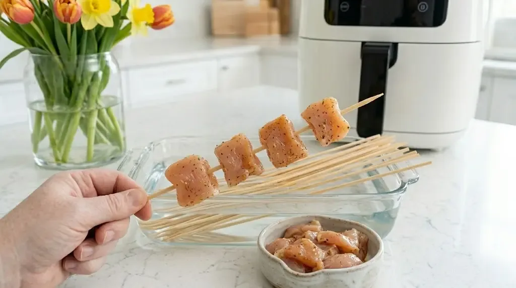 air fryer skewer prep technique