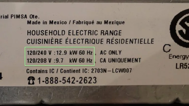 cooking appliance wattage rating