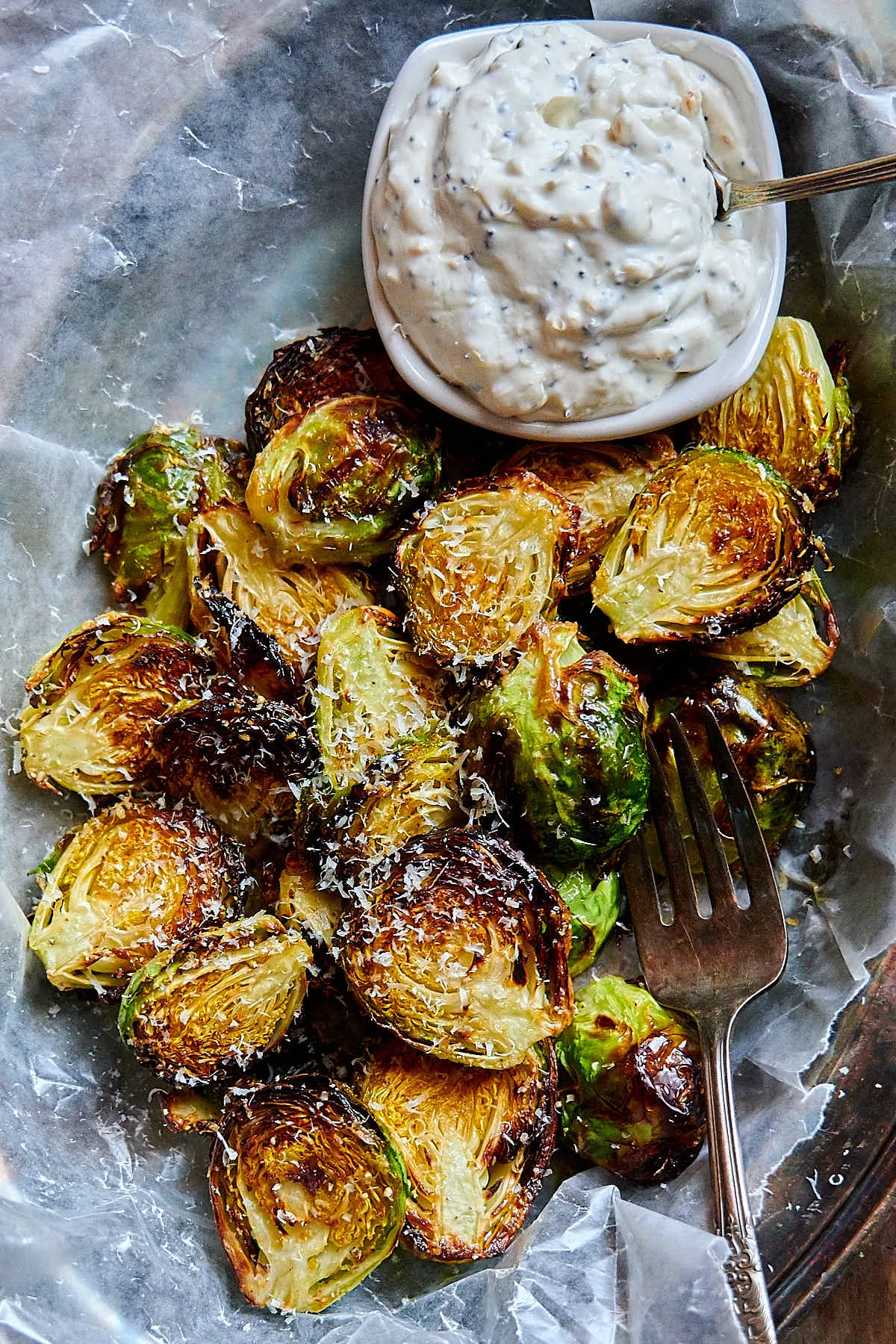 crispy air-fried Brussels sprouts doneness cue