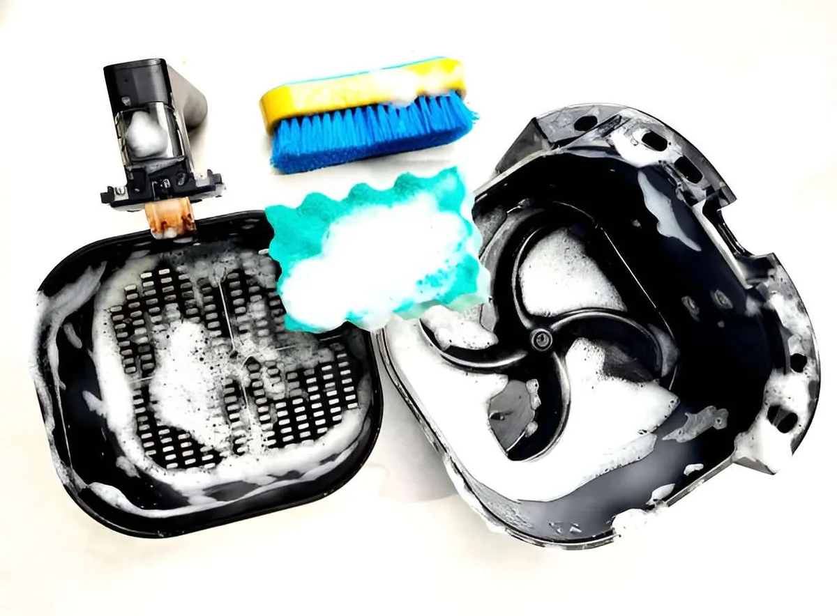 disassembled air fryer deep clean parts
