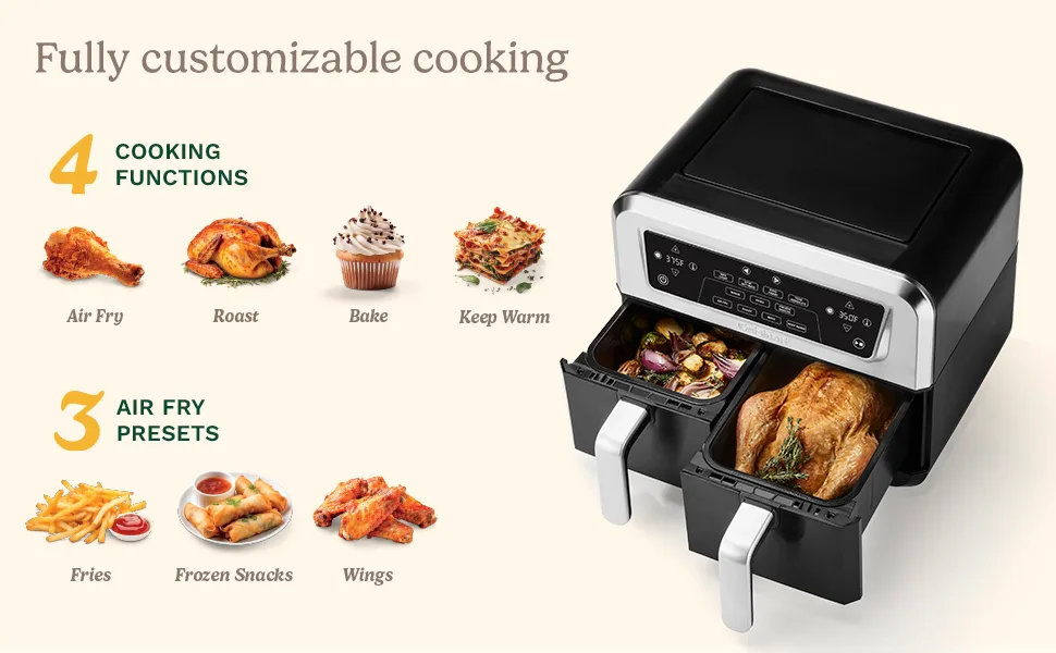 dual air fryer basket sizes are confusing