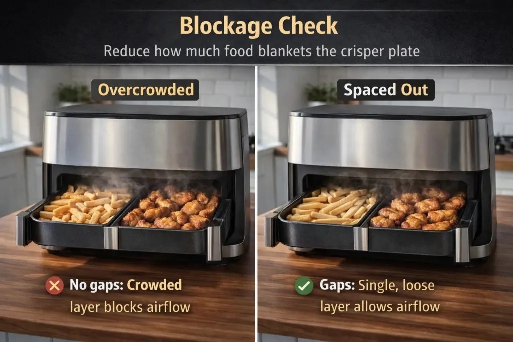 dual air fryer baskets cook unevenly