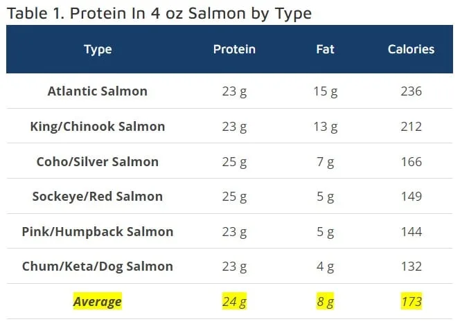salmon fat content